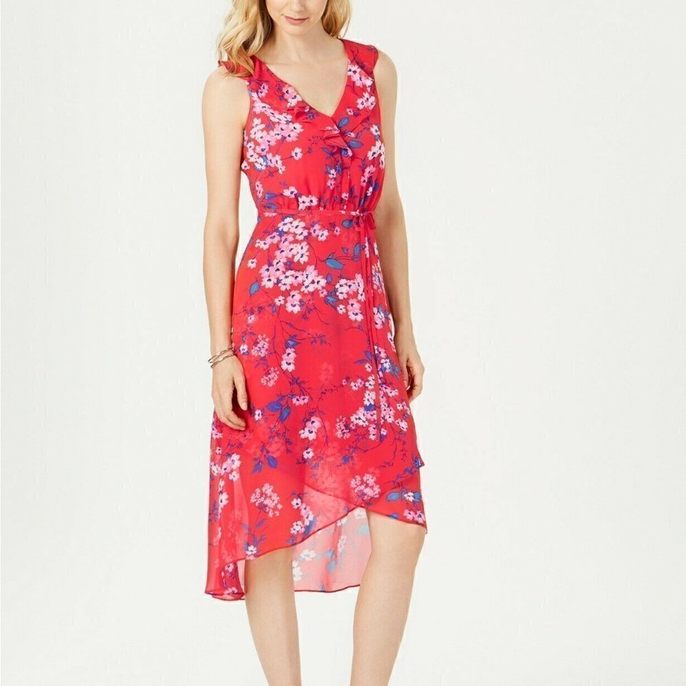 Inc Sleeveless Dress Floral Red Print Asymmetrical